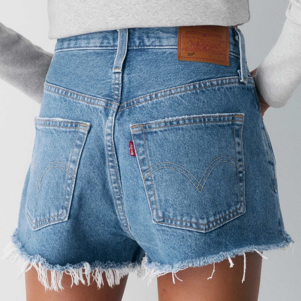 Levi's Women's 505 Light Blue Frayed Denim Shorts